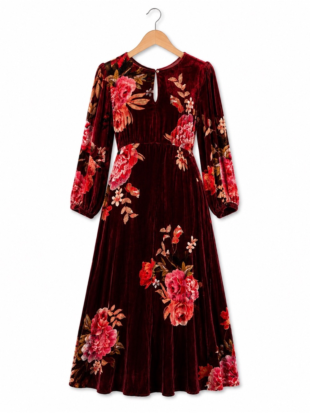 Johnny Was Silk Rayon Velvet Floral Midi Dress Coralie Boho Romantic Size M